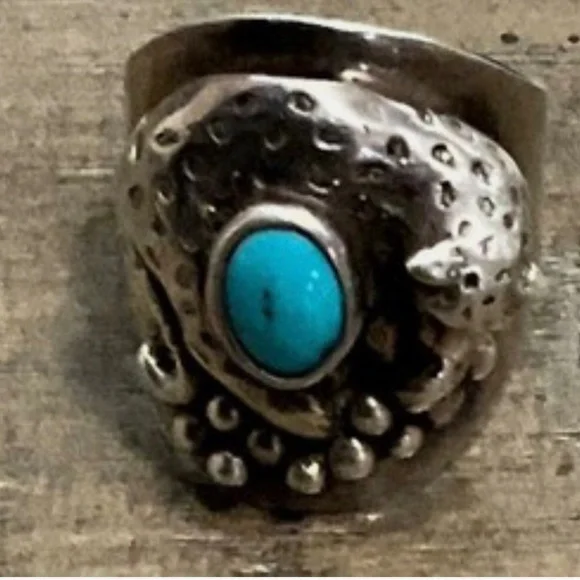 Carol Felley Turquoise Leopard Cheetah Sterling Silver Ring 1989 
Size 7.25 - Picture 2 of 4